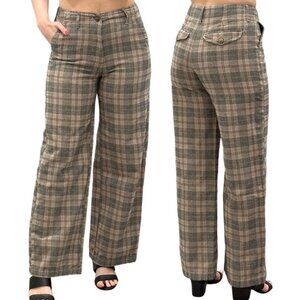 American Eagle Super High-Rise Baggy Wide Leg Plaid Print Brown Trouser Pants